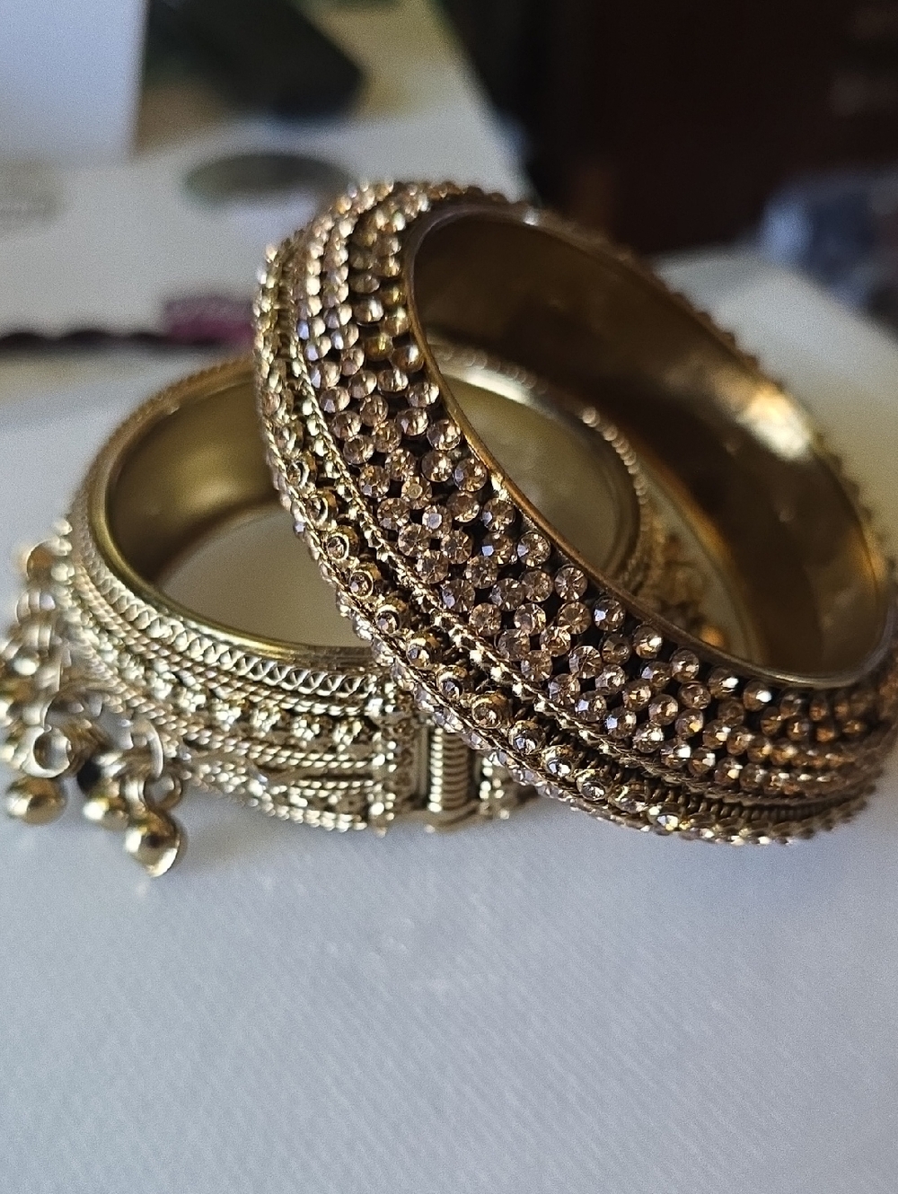 Gold Crystal-Accented Women's Bangle Bracelet Set